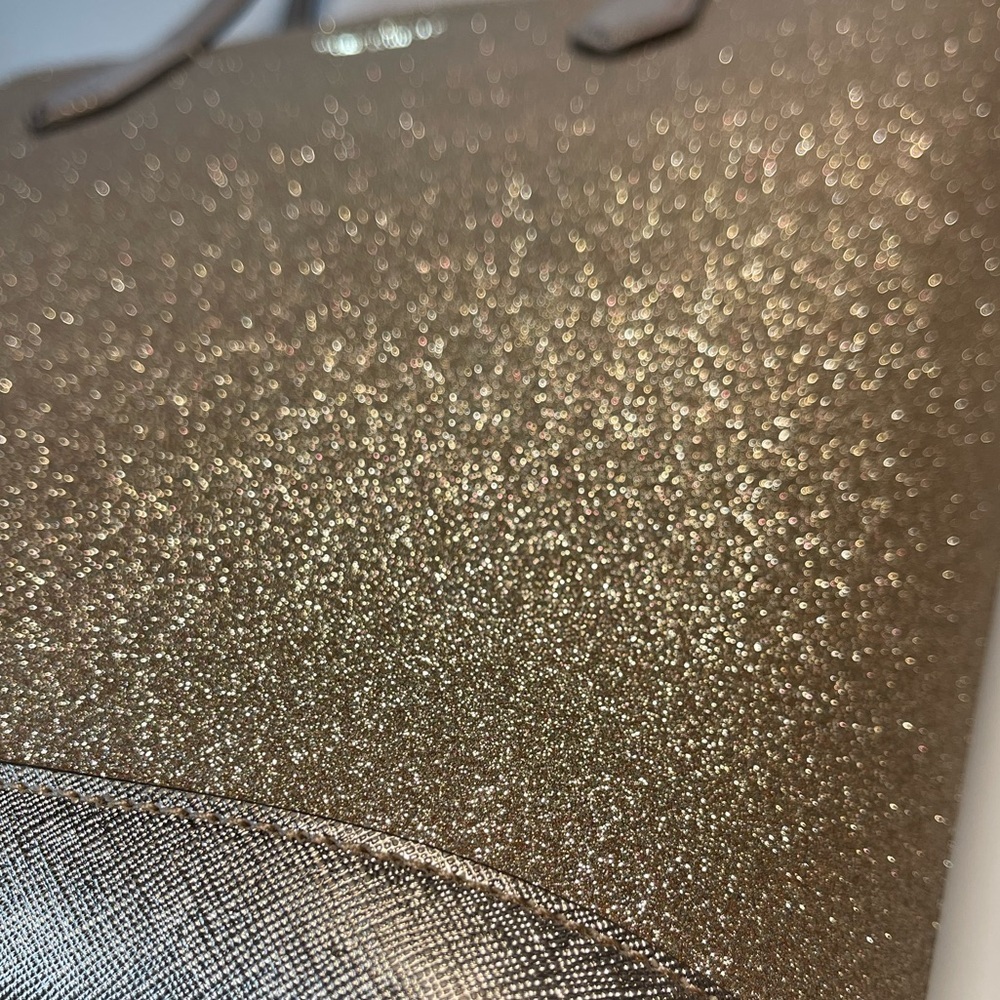 Kate Spade NY Saffiano PVC Trim Tinsel Glitter Rose Gold Tote Gently Preloved - Picture 17 of 17